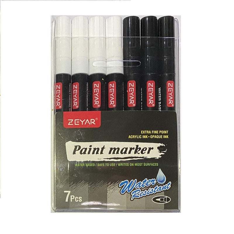 ZEYAR White and Black Acrylic Paint pen, Water Based, Set of 7, Extra Fine Point, Great for Rock Painting, Ceramic, Glass, Wood and smooth surfaces, Opaque ink (White and Black) - Image 2